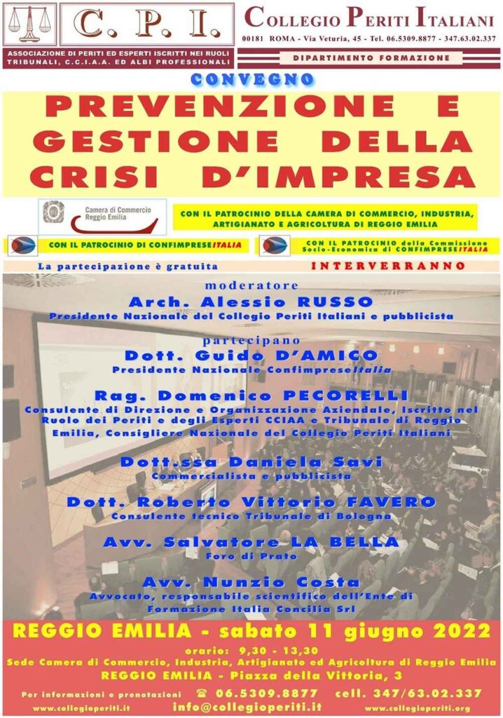 Prevenzione e gestione della crisi d’impresa, Reggio Emilia 11 giugno 2022